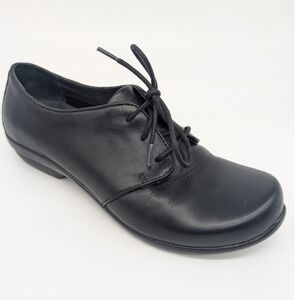 Dansko Leather Lace Up Oxfords Womens 38 Black Low Heel Professional Shoes